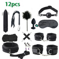 Kit Completo de Acessórios para BDSM e Jogos de Casal – 16 Peças com Algemas, Venda, Chicote e Acessórios de Silicone