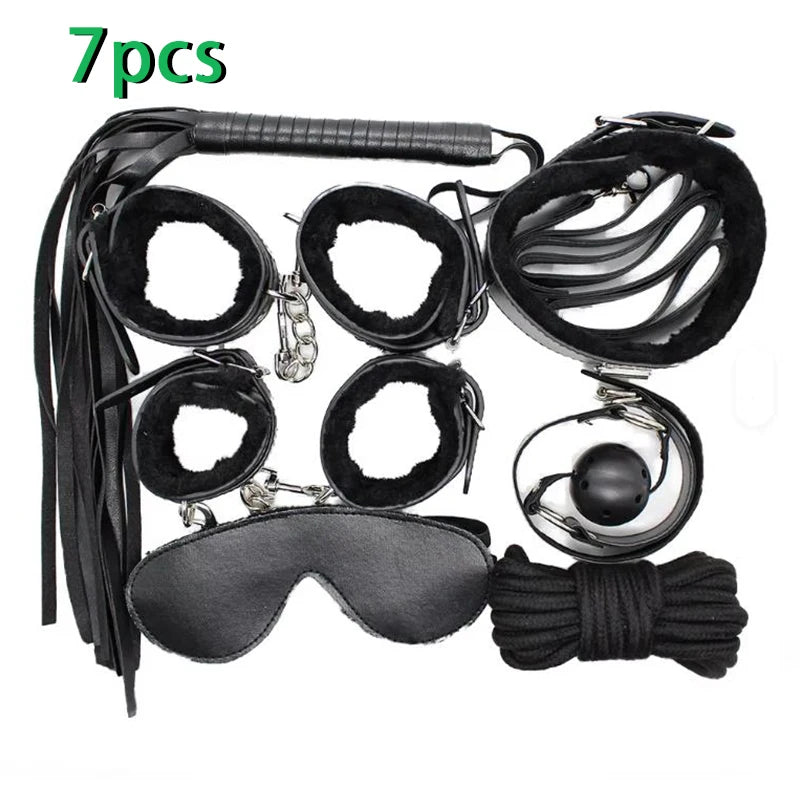 Kit Completo de Acessórios para BDSM e Jogos de Casal – 16 Peças com Algemas, Venda, Chicote e Acessórios de Silicone