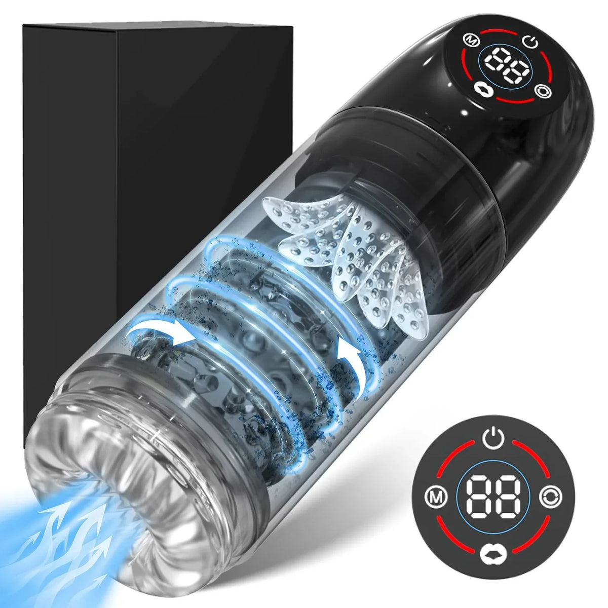 Massageador Masculino Automático Recarregável com Movimento, Vibração e Sucção Ajustáveis