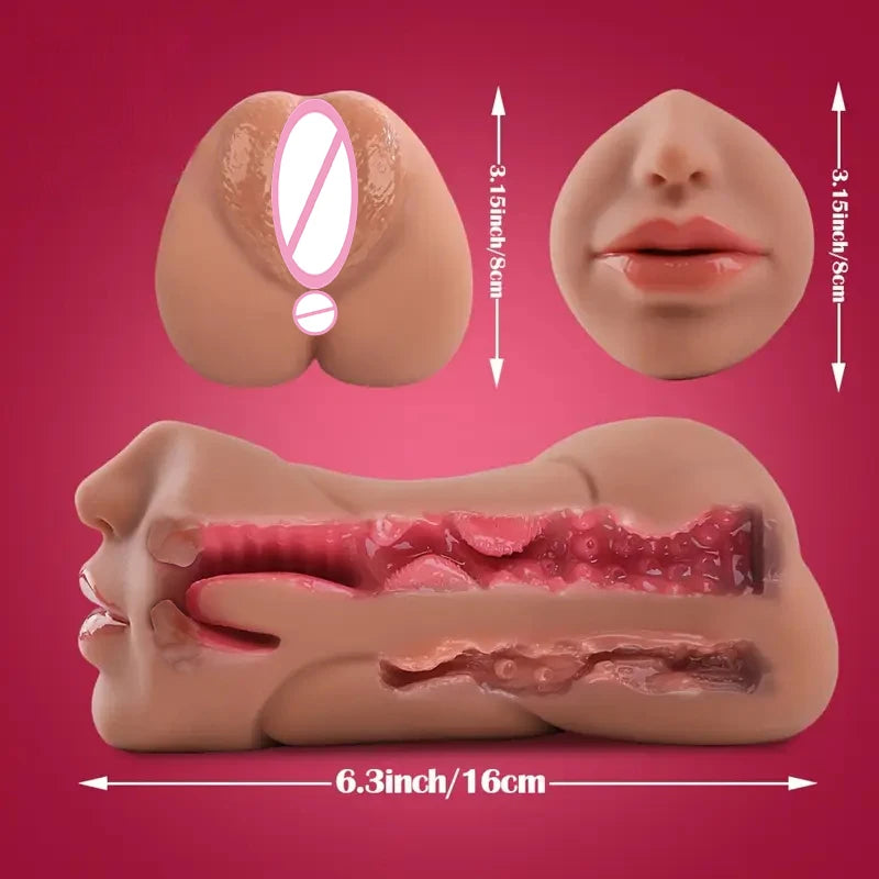 Massageador Masculino 3 em 1 em Silicone com Design Anatômico e Textura Interna