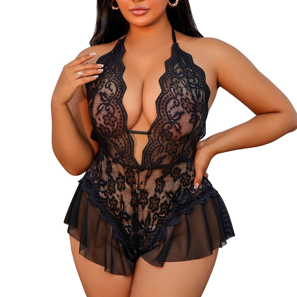 Babydoll Feminino Plus Size em Renda com Abertura – 1XL ao 4XL