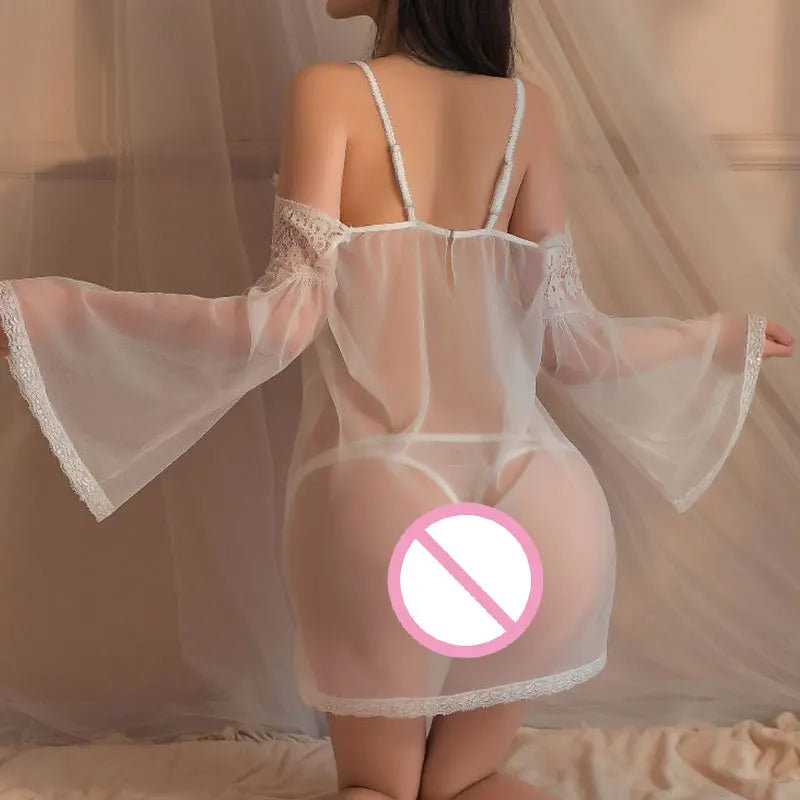 Robe em Renda Transparente com Alças