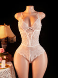 Body Feminino em Renda com Decote Profundo e Abertura