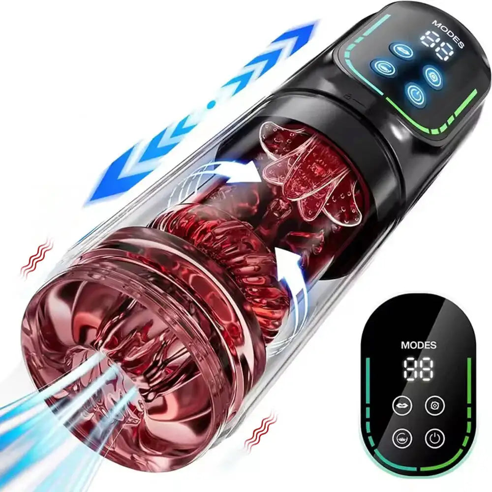 Massageador Masculino Automático Recarregável com Movimento, Vibração e Sucção Ajustáveis