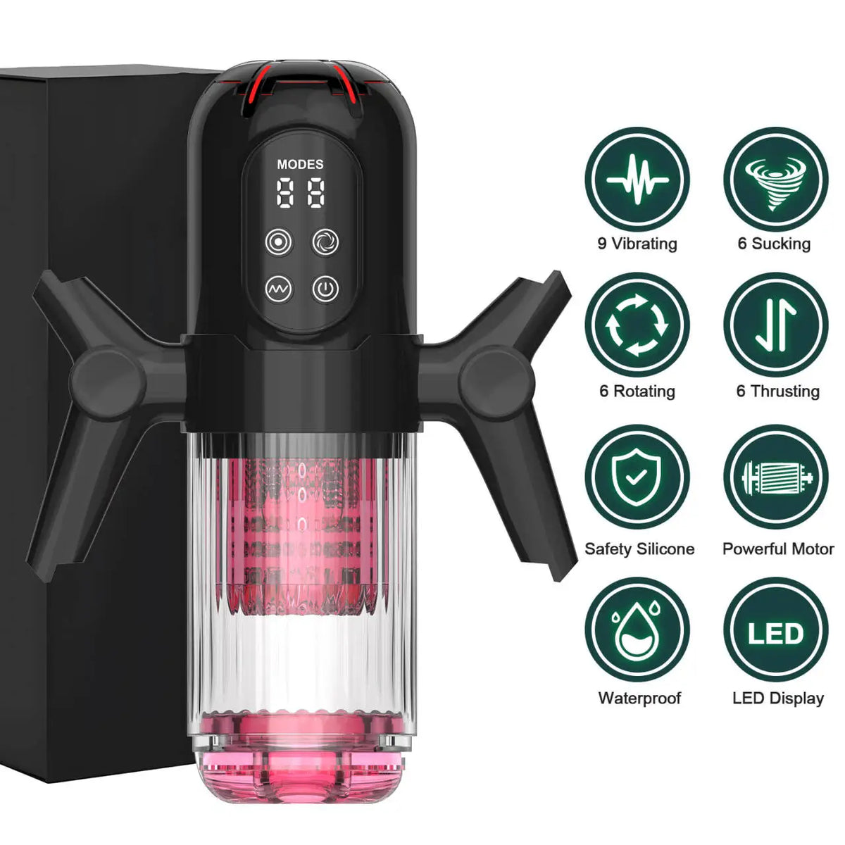 Massageador Masculino Automático Recarregável com Movimento, Vibração e Sucção Ajustáveis