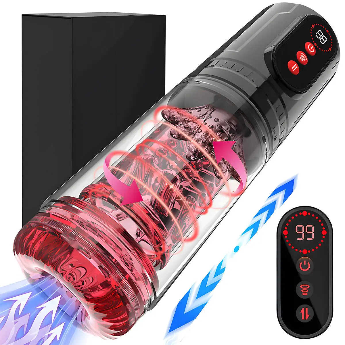 Massageador Masculino Automático Recarregável com Movimento, Vibração e Sucção Ajustáveis