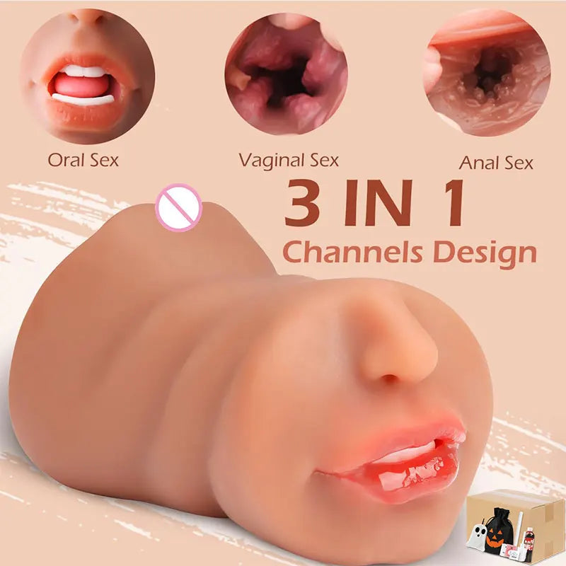 Massageador Masculino 3 em 1 em Silicone com Design Anatômico e Textura Interna