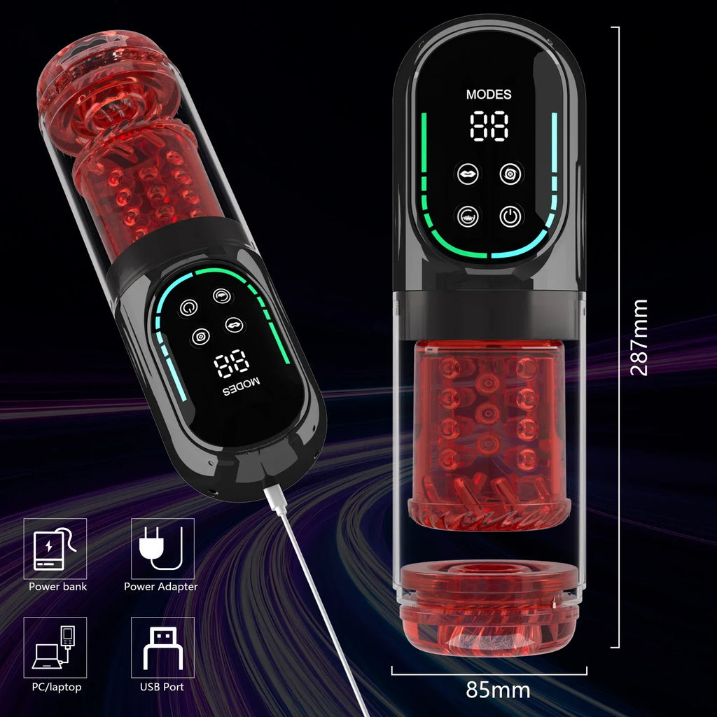 Massageador Masculino Automático Recarregável com Movimento, Vibração e Sucção Ajustáveis