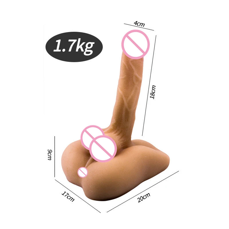 Boneco Anatômico Realista 3 em 1 para Massagem Íntima – Modelo Unissex com Estrutura Premium