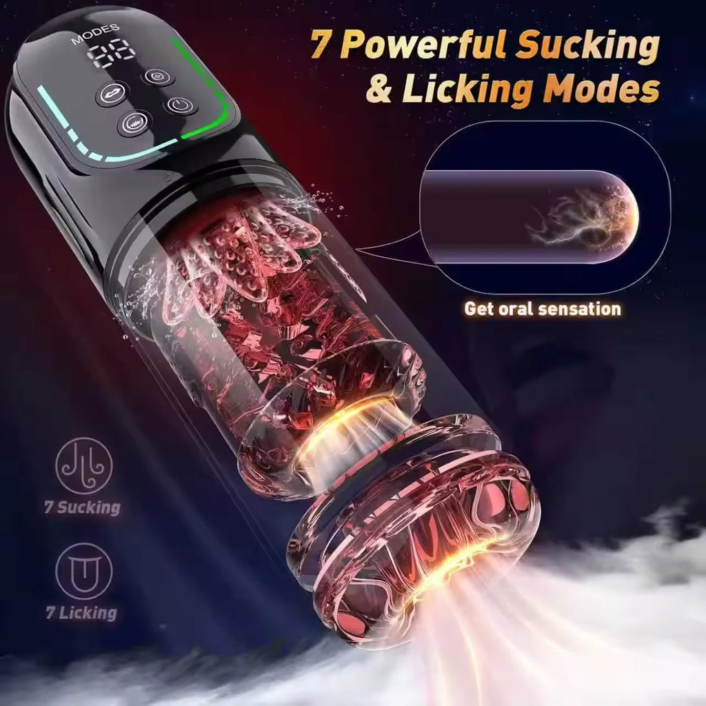 Massageador Masculino Automático Recarregável com Movimento, Vibração e Sucção Ajustáveis